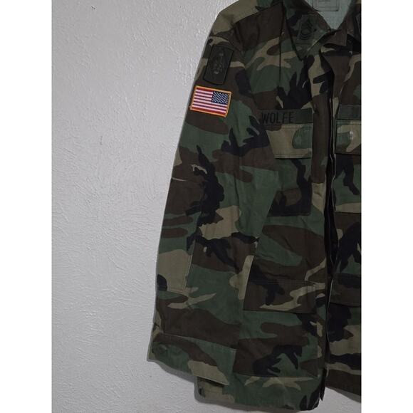 US Army BDU Jacket Medium Long 8415-01-390-8549 Woodland Camo WOLFE Patches - Picture 2 of 7